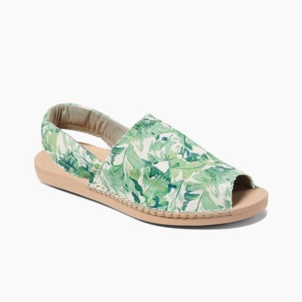 Reef Escape Sling Sandals Palm Frond Print Natural Palm
